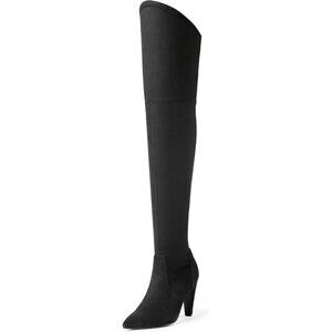 Women's Black/Suede Faux Leather Thigh High Over The Knee Long Pointed Toe Boots